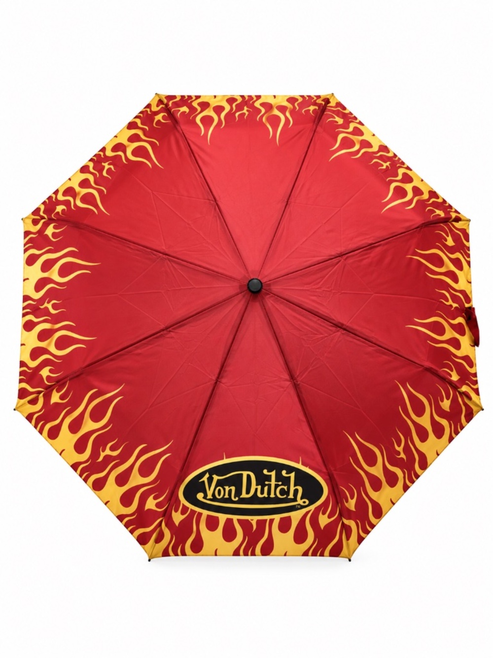 Von Dutch Red Flames Compact Automatic Umbrella Y2K Logo Travel NWT